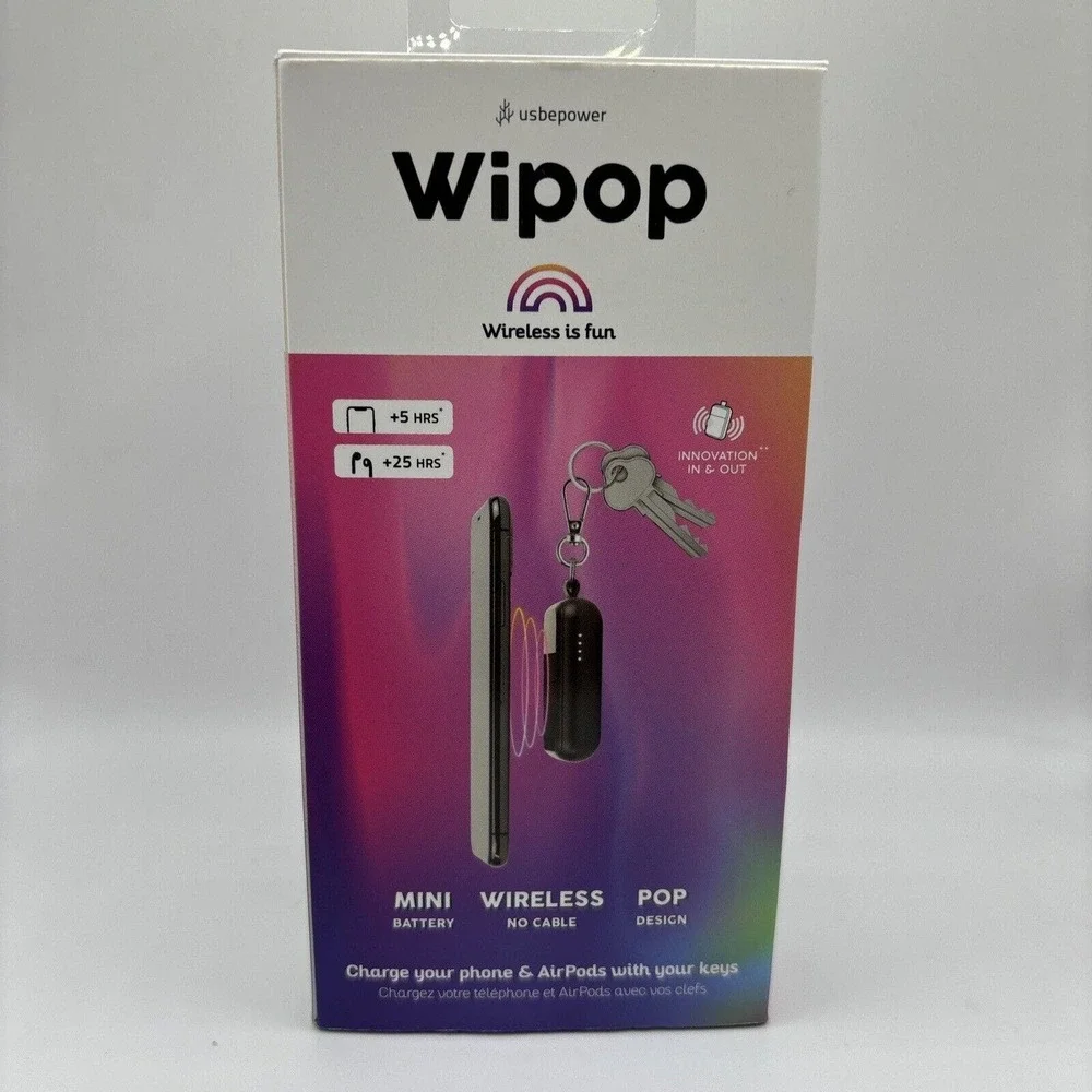 WIPOP Wireless fun Keychain Charging for phone And AirPods Black Iridescent